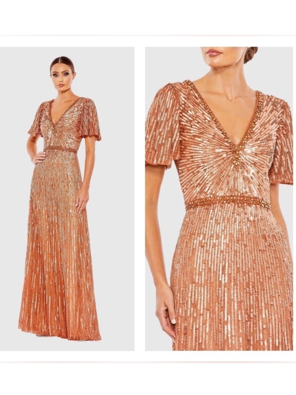 Mac Duggal 5538 Embellished V Neck Column Gown Copper size 24 NWT